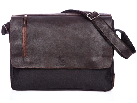 SERGEJ Capacious men's shoulder bag with leather flap dark brown 