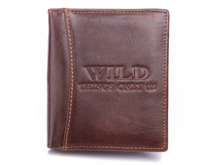 Mały skórzany portfel męski brązowy RFID WILD