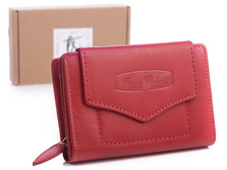 Skórzany portfel damski czerwony średni RFID Money Maker 